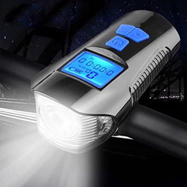 Imagem de Conjunto de Luzes para Bicicleta Velocímetro LED com Buzina Display LCD Luz Traseira Recarregável via USB e Dianteira Mecha Destaque T6 Brilho 350 Lúmens Alto-falantes 120 Decibéis Life ABS Bateria In