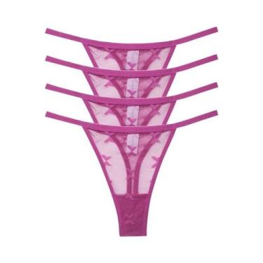 Imagem de Conjunto De Tanga Sexy Em Renda Para Mulheres 4PCS, G String Transpare