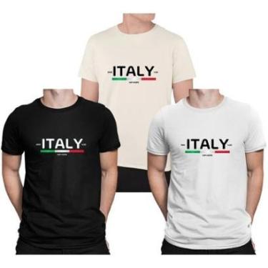 Imagem de Kit 3 Camisetas Unissex Italy 100% Algodão Dia a Dia, Trabalho, Treino, Academia, Corrida-Unissex