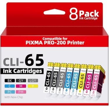 Imagem de hehua Cartuchos de tinta CLI-65 compatíveis com Canon Pro 200 cartuchos de tinta compatíveis com Canon CLI-65 CLI65 65 cartuchos de tinta pacote econômico para impressoras PIXMA Pro 200 Pro 200s