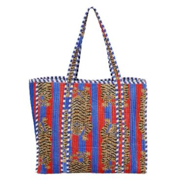 Imagem de SHIRANYA Bolsa feminina acolchoada – Bolsa de ombro leve de veludo macio para compras, viagens e transporte diário, Azul, Large, Sacola com estampa acolchoada