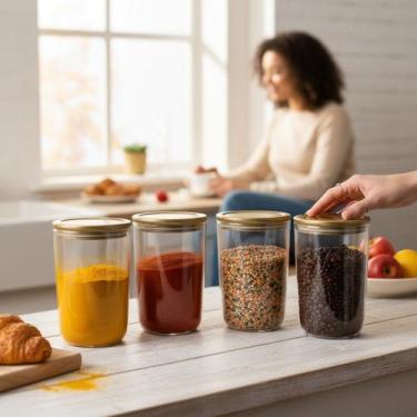 Imagem de Kit 4 potes herméticos vidro borossilicato tampa bambu 1600ml - HOME C