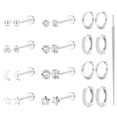 Imagem de Sanfenly Brincos de pressão de 16 G, 18 G, 20 g, costas planas, hipoalergênicos, sem fios, brincos de cartilagem de aço cirúrgico 316L para mulheres, 20G(0.8MM)-Star&Moon, Aço inoxidável, Sem pedra