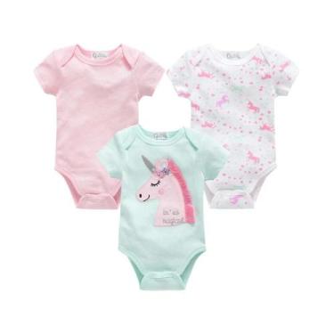 Imagem de Conjunto De 3 a 6 Peças De Macacões Rosa De Unicórnio Para Bebês Menin