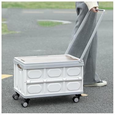 Imagem de Recipiente de acampamento portátil de 18L com tampa de madeira removível, carrinho de mão versátil com rodas e alça, ideal para aventuras ao ar livre, fácil transporte e solução de armazenamento