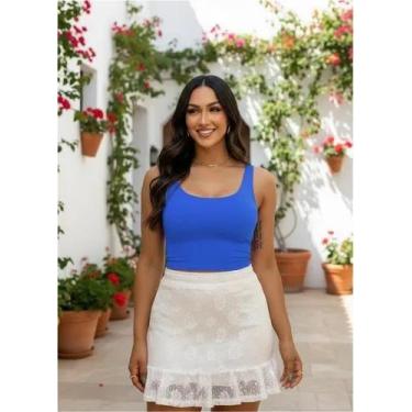 Imagem de Top Cropped Regata Liso Básico Suplex Forro Duplo Cor:Azul-BicTamanho: