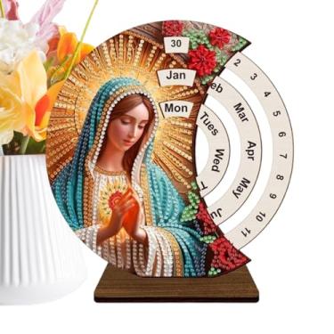 Imagem de Calendário perpétuo de | Kit de arte de calendário de blocos de com strass feito à mão | Ornamentos de mesa para dormitório, prateleira, mesa, quarto, escola, hotel, sala de aula