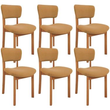 Imagem de Kit 06 Cadeiras Para Sala De Jantar Cozinha Living Estofada Dara L02 Bouclê Mostarda - Lyam Decor