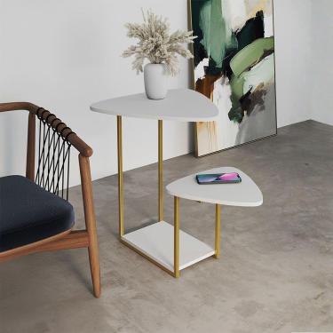 Imagem de Mesal Lateral Cibele Tampo Esfiha Ferro Dourado Tampo Branco