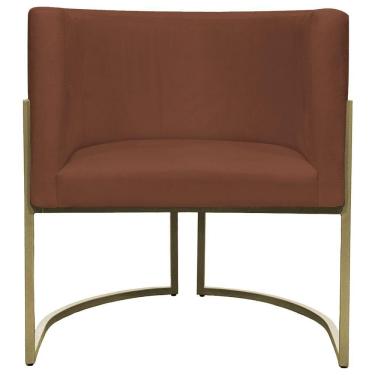 Imagem de Kit 2 Poltronas Decorativa Recepção Luna Suede Cores Base De Ferro Champagne Terracota Suede