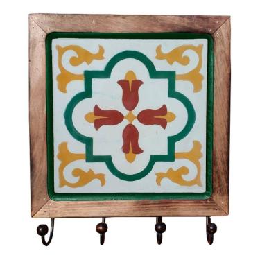 Imagem de Cabideiro Em Madeira Com Ladrilho Hidráulico Porta Chaves Roupas Bolsas Ladrilho E1