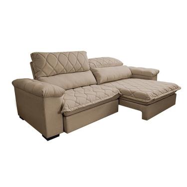 Imagem de Sofá Retrátil E Reclinável 2,35m Molas Ensacadas Cama Inbox Big Home Bordado 3d Linho Bege Escuro