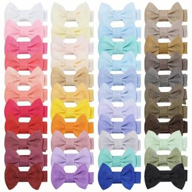 Imagem de Acessórios de cabelo infantil, 42 peças de laços de fita de gorgorão e clipes fofos, mini grampos de cabelo sólidos para o estilo diário infantil, escola e festas