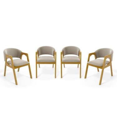 Imagem de Kit Com 4 Cadeiras Agatha Madeira Maciça Estofada Para Mesa De Jantar Veludo Bege 102