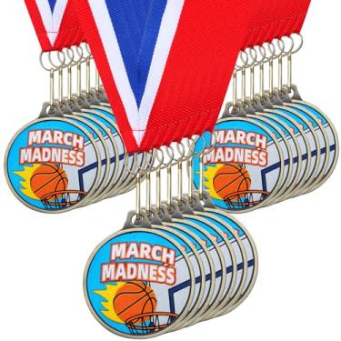 Imagem de Kenning 30 medalhas de basquete loucura de março a granel 5 cm troféu de basquete de metal com fitas de pescoço vencedor prêmios de equipe para competições esportivas jogo celebração prêmio presente