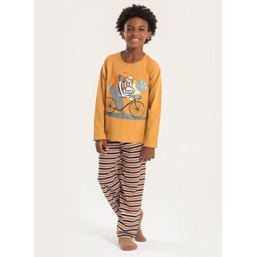 Imagem de Pijama Longo Infantil Menino Marrom Blusa e Calça Aventura Polar - Mol