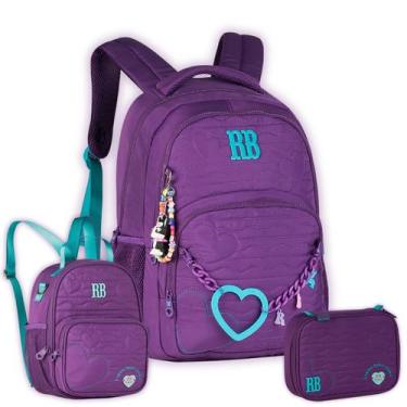 Imagem de Kit Mochila Costas Rebecca Bonbon Lancheira Térmica E Estojo, Roxo