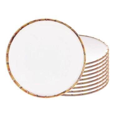 Imagem de Jogo 10 Prato Sobremesa Borda De Bambu Melamina Branco 22cm Wolff