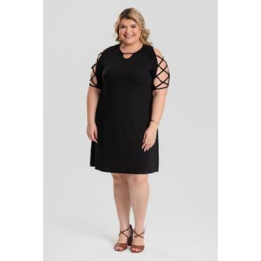 Imagem de Vestido Plus Size Detalhe Gota Decote e Detalhe Trançado Mangas - Sere