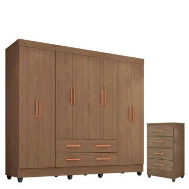 Imagem de Guarda Roupa Casal Porto com Cômoda Lite 4 Gavetas Carvalho OAK - Móveis Leão