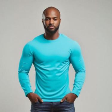 Imagem de Camisa Manga Longa Masculina UV 50+ Dry Fit Esportiva Azul Claro - Fan