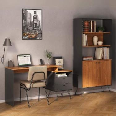Imagem de Conjunto Industrial 2 Peças com Escrivaninha 2 Gavetas e Estante Alta 