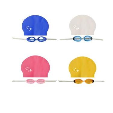 Imagem de Kit óculos natação infantil com protetores touca sortidos - WELLMIX
