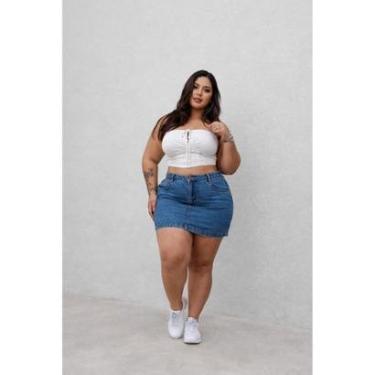 Imagem de Saia Plus Size D Bell Outlet Fashion Jeans Azul Claro-Feminino