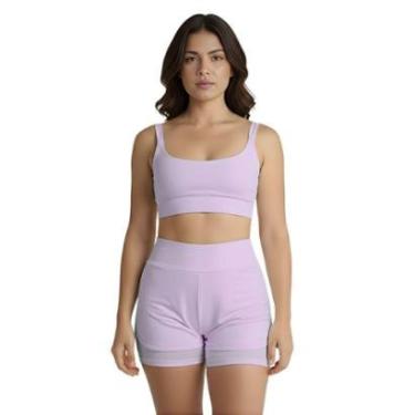 Imagem de Conjunto de Short Duplo Fitness Academia Treino Feminino-Feminino