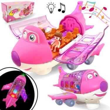 Imagem de Brinquedo Avião Rosa  Musical Infantil Com Luzes Gira Bate Volta Menin
