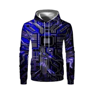 Imagem de Moletom com capuz eletrônico 3D masculino, pulôver casual engraçado, H