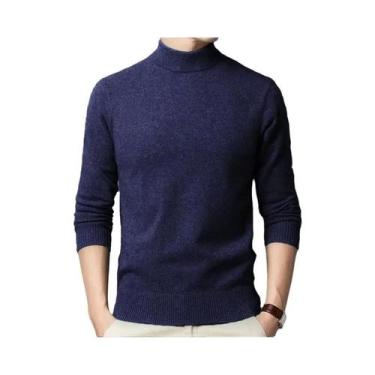 Imagem de Suéter Masculino De Gola Alta Em Cor Sólida Para Outono E Inverno, Mod