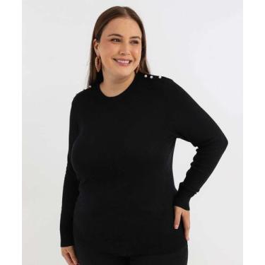 Imagem de Suéter Plus Size Feminino Tricô Pérolas Marisa Preto-53465, G1, Preto