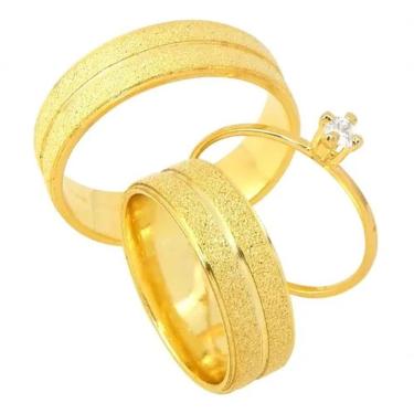 Imagem de Par De Alianças Banhada A Ouro 18k 6mm Com Friso Central