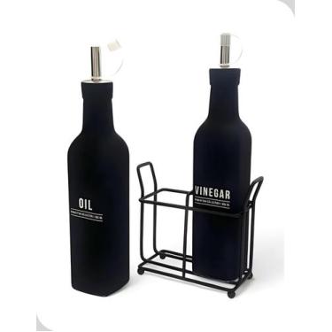 Imagem de Kit Galheteiro 300ml Preto com Suporte - Hauskraft