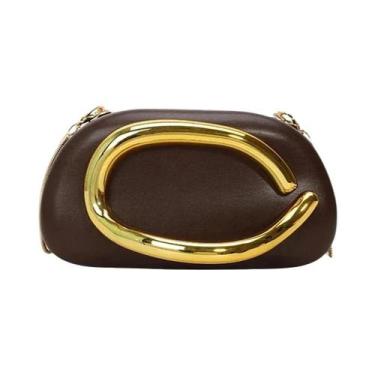 Imagem de Bolsa De Ombro Feminina De Couro PU Com Corrente E Decoração Metálica 