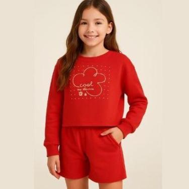 Imagem de Conjunto Infantil Blusa Manga Longa e Shorts – Estampa "Cool to be Kind"-Feminino