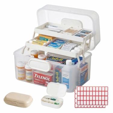 Imagem de Caixa organizadora portátil de medicamentos e kit de primeiros socorros – Caixa de armazenamento dobrável de 3 camadas com alça e trava, estojo médico transparente para casa, dormitório, costura – com