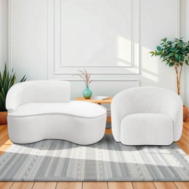 Imagem de Kit Divã Recamier Orgânico Marrocos 150cm Lado Direito E 1 Poltronas Amore Bouclé Branco