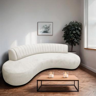 Imagem de Divã Recamier Celeste Curvo Sala Estar Luxo 160cm Bouclé Branco