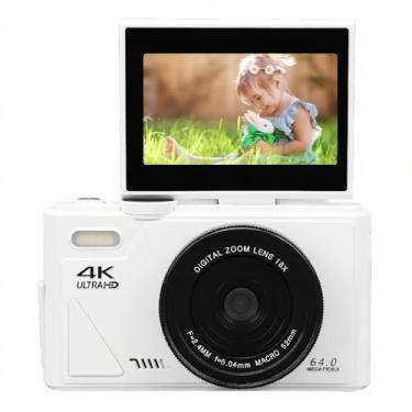 Imagem de Câmera Digital Com Tela LCD Flip, Câmera UHD 4K 64MP, Câmera Digital Aponte e Dispare Com Zoom 18X, Câmera Vlogging para Fotografia de Viagens Vlogging (WHITE)