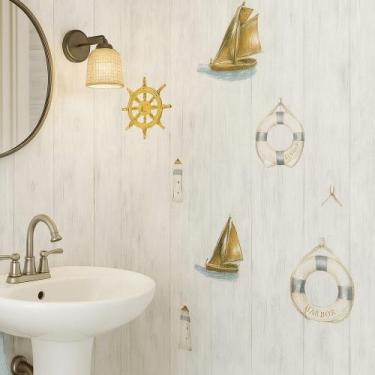 Imagem de Papel De Parede Vinilico Madeira Barco a vela Brn Rolo 0,53x10m Vinil 