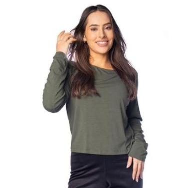 Imagem de Blusa Cropped Feminina Giraffe Costura Traseira Verde Militar-Feminino