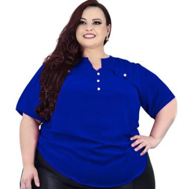 Imagem de Blusa Camisa Social Feminina Plus Size Botão E Lacinho Festa Luxo Teci