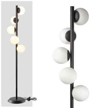 Imagem de Abajur Coluna Piso Figo Preto Com Globo De Vidro Branco - Trybo Design