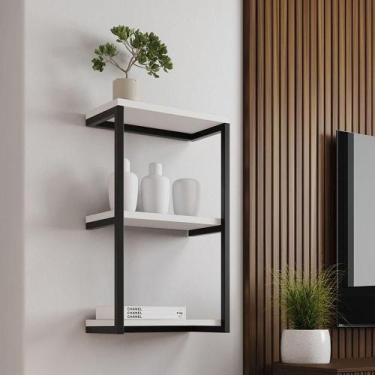 Imagem de Nicho De Parede Industrial 3 Prateleiras Milão Preto E Branco Preto - 