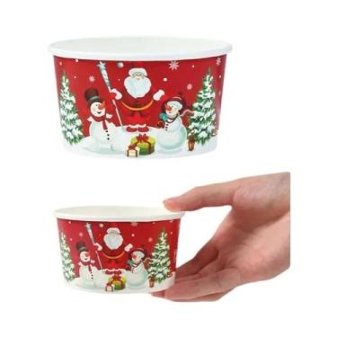 Imagem de Tigela De Papel Descartável De Natal Com Papai Noel E Boneco De Neve, 