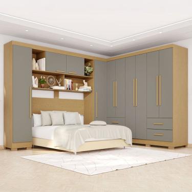 Imagem de Guarda-Roupa Casal Modulado Andorra 10 Portas 4 Gavetas com Pés Jequitibá/Granizo - Pnr Móveis