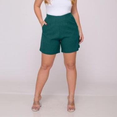 Imagem de Shorts Alfaiataria Feminino Cintura Alta Tipo Linho-Feminino
