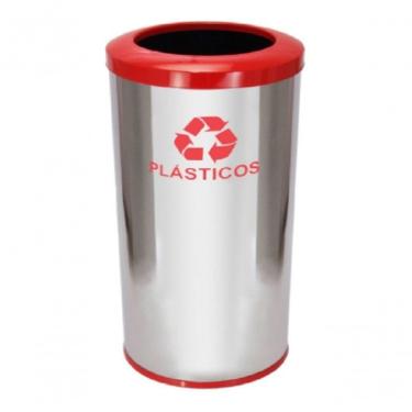 Imagem de Lixeira C31 50L Aço Inox com Aro Plástico e Bandeja Interna para Resíduos Recicláveis Inox